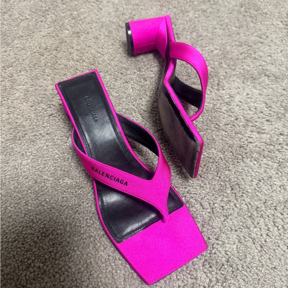 Balenciaga Pink and Black Satin Heels